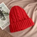 Red cable knit beanie winter warm thick pullover skull cap variant stylish solid color. - One Size / Red