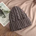 Casual winter cable-knit beanie hat, thick warm solid color pullover cold cap for daily. - One Size / Dark Gray