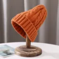 Orange cable knit beanie hat for winter, warm thick slouchy cap for women and men. - One Size / Orange