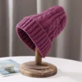 Purple cable knit beanie winter warm pullover hat soft thick casual cold hat for women - One Size / Purple