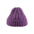 Purple cable knit beanie hat for women and men, autumn winter warm thick pullover cold hat. - One Size / Light Purple
