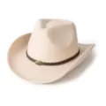 Chapeau de cowboy occidental en feutre de laine classique, grand bord avec bande tressée. - M (56-58cm) / Beige