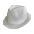 Close-up view of a sparkling white sequin fedora hat showing detailed hollow weave texture. - M (56-58cm) / White
