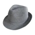 Detailed view of the grey sequin fedora hat, showing breathable open weave texture and glitter. - M (56-58cm) / Gray