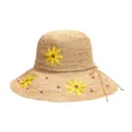 Handmade raffia sun hat detail, yellow floral decor, breathable summer beach protection. - Yellow Flower Style