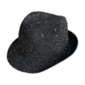 Black sequin fedora hat detail view, classic vintage jazz hat for men and women sun protection. - M (56-58cm) / Black
