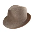 Primo piano dettagliato del cappello fedora vintage con paillettes e trama traspirante. - M（56-58cm） / Marrone chiaro