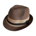 Κλασικό καφέ ψάθινο καπέλο fedora για καλοκαιρινά ταξίδια στην παραλία, κομψό καπέλο ηλίου. - M (56-58cm) / Καφέ + Μπεζ