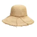 Beige raffia sun hat, summer straw hat with bow tie and frayed brim, stylish beach hat - Basic Frayed Edge Style