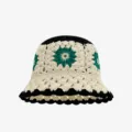 Floral crochet bucket hat for women, handmade vintage knit sun hat, cute summer beach cap. - M (56-58cm) / Beige Black