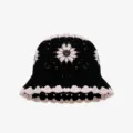 Handmade crochet floral bucket hat, black and pink knit retro hollow sun hat for women. - M (56-58cm) / Black and Pink Gradient