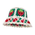 Handmade crochet strawberry bucket hat, sweet pastoral style knit cap for women daily wear. - M (56-58cm) / Colorblock Fruit Red Strawberry Knitted Hat