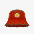Crochet bucket hat for women retro floral knitted basin hat cute aesthetic cute sun hat - M (56-58cm) / Orange Red