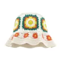 Handmade crochet bucket hat with colorful granny square flowers, cute knitted casual sun hat. - M (56-58cm) / Colorblock Floral Orange Green Flower