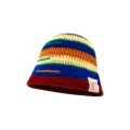 Colorful striped crochet bucket hat for women, casual winter knit basin cap style. - M (56-58cm) / Colorblock Stripe - Red Blue Yellow