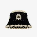 Chapeau seau floral au crochet noir et blanc chapeau tricoté vintage chapeau de soleil femme - M (56-58cm) / Noir