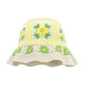 Handmade crochet bucket hat granny square floral knit hat women casual sun hat yellow - M (56-58cm) / Colorblock Floral Yellow Green Flower
