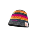 Autumn winter contrast color striped knitted bucket hat, cozy warm beanie cap for women. - M (56-58cm) / Colorblock Stripe - Gray Orange Pink