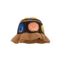 Retro colorblock crochet bucket hat with cute smiley face, cozy knit winter cap for women. - M / Multicolor Smiley Face Style - Khaki