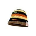 Autumn winter contrast color striped knitted bucket hat, Japanese style casual warm woolen hat. - M (56-58cm) / Colorblock Stripe - Khaki Black Yellow