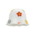 White crochet bucket hat with colorful floral embroidery, cute knit hat for women casual wear. - M (56-58cm) / Flower Style - White