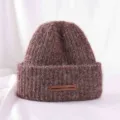 Thickened warm knitted beanie hat for women autumn winter wool blend fashion solid color cap - M (56-58cm) / Mixed Coffee