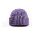 Cozy purple knit beanie for women, thick warm winter hat with stylish stitch details. - M (56-58cm) / Purple