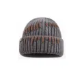 Korean style thick knit beanie hat for women, autumn winter warm slouchy cap with cute contrast stitching. - M (56-58cm) / Dark Gray