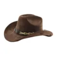 Bruine suède western cowboy hoed detail met metalen stierenkop embleem en lederen riem accent. - M (56-58cm) / koffiekleur