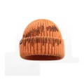 Orange Knit Beanie Hat with Contrast Stitching Winter Warm Chunky Slouchy Cap for Women Daily - M (56-58cm) / Orange
