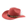 Rode suède western cowboyhoed met metalen stierenkop riem, brede rand vintage jazz hoed voor dames. - M (56-58cm) / Baksteenrood