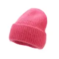 Bonnet tricoté en mélange de poils de lapin rose, bonnet d'hiver chaud et épais. - Taille unique / Rose rouge
