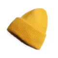 Bonnet en tricot jaune pour femme, doux mélange de poils de lapin, chaud bonnet d'hiver stylé. - Taille unique / Jaune