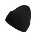 Bonnet tricoté côtelé noir hiver chaud mélange de poils de lapin bonnet doux élégant - Taille unique / Noir