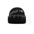 Black knitted beanie hat with grey stitching thick warm winter slouchy cap for women - M (56-58cm) / Black