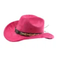 Roze faux suède western cowboyhoed detail, stijlvolle stier embleem band, klassiek retro accessoire. - M (56-58cm) / Rozerood