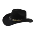 Chapeau de cowboy western en daim noir avec bande métal tête de taureau, large bord jazz. - M (56-58cm) / Noir