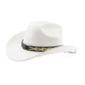 Chapeau de cowboy western en suédine blanche pour hommes et femmes, bandeau tête de taureau. - M (56-58cm) / Blanc