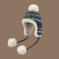 Winter knit trapper hat with pom pom warm fleece lined earflap beanie cap for women. - M (56-58cm) / Purple Green