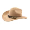 Chapeau western en daim classique pour hommes femmes avec bande en cuir tête de taureau. - M (56-58cm) / Chameau