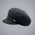 Dunkelgraue Woll-Schiebermütze für Damen, retro achteckige Baretthütchen im Herbst. - Schwarz / M (56-58cm)