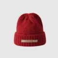 Red knit beanie hat detail view, soft winter wool headwear texture close up display. - M (56-58cm) / Red