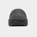 Bonnet en tricot gris foncé hiver chaud revers avec motif de chien teckel brodé mignon style - M (56-58cm) / Gris foncé