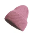 Bonnet tricoté côtelé mélange poils de lapin rose femme hiver chaud doux chapeau décontracté - Taille unique / Violet Rose