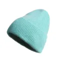 Bonnet tricoté côte vert menthe pour femmes, bonnet chaud et épais en laine pour l'hiver froid. - Taille unique / Vert clair
