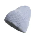 Bonnet en tricot mélange poils de lapin gris clair, bonnet chaud hiver revers côtelé décontracté. - Taille unique / Mauve Clair