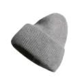 Bonnet tricoté gris pour femme, bonnet d'hiver chaud et épais, mélange de poils de lapin doux. - Taille unique / Gris Moyen