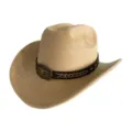 Vue détaillée d'un chapeau de cow-boy western en daim rétro avec boucle tête de taureau. - M (56-58cm) / Khaki