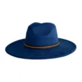 Chapeau fedora en suédine à large bord bleu avec bande tressée marron style vintage - M (56-58cm) / Bleu
