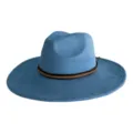 Chapeau fedora en suédine bleue avec bande tressée marron, chapeau de jazz vintage femme. - M (56-58cm) / Bleu Denim